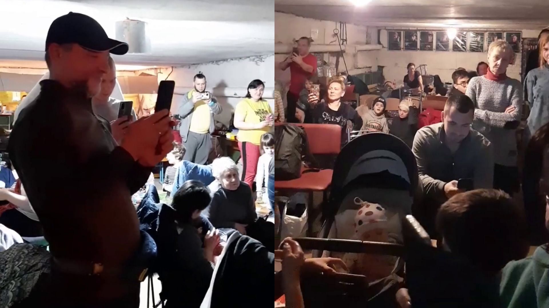 People inside the shelter recording and listening to Amelia as she sings (Image via Marta Smekhova/Facebook)